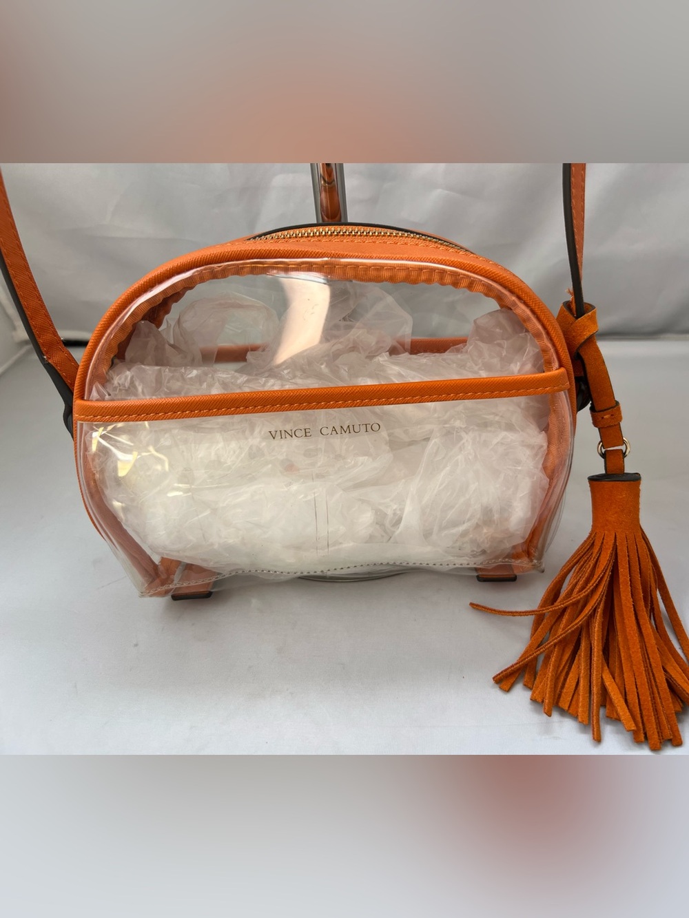 Vince Camuto Orange Transparent Crossbody with Tassel